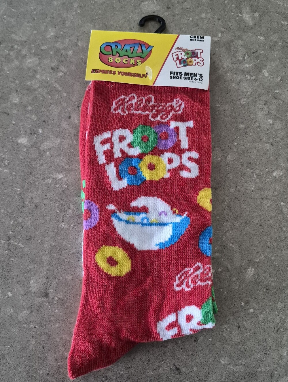 Crazy Socks Froot Loop Crew Socks Red One Size Unisex Multicolor Kelloggs